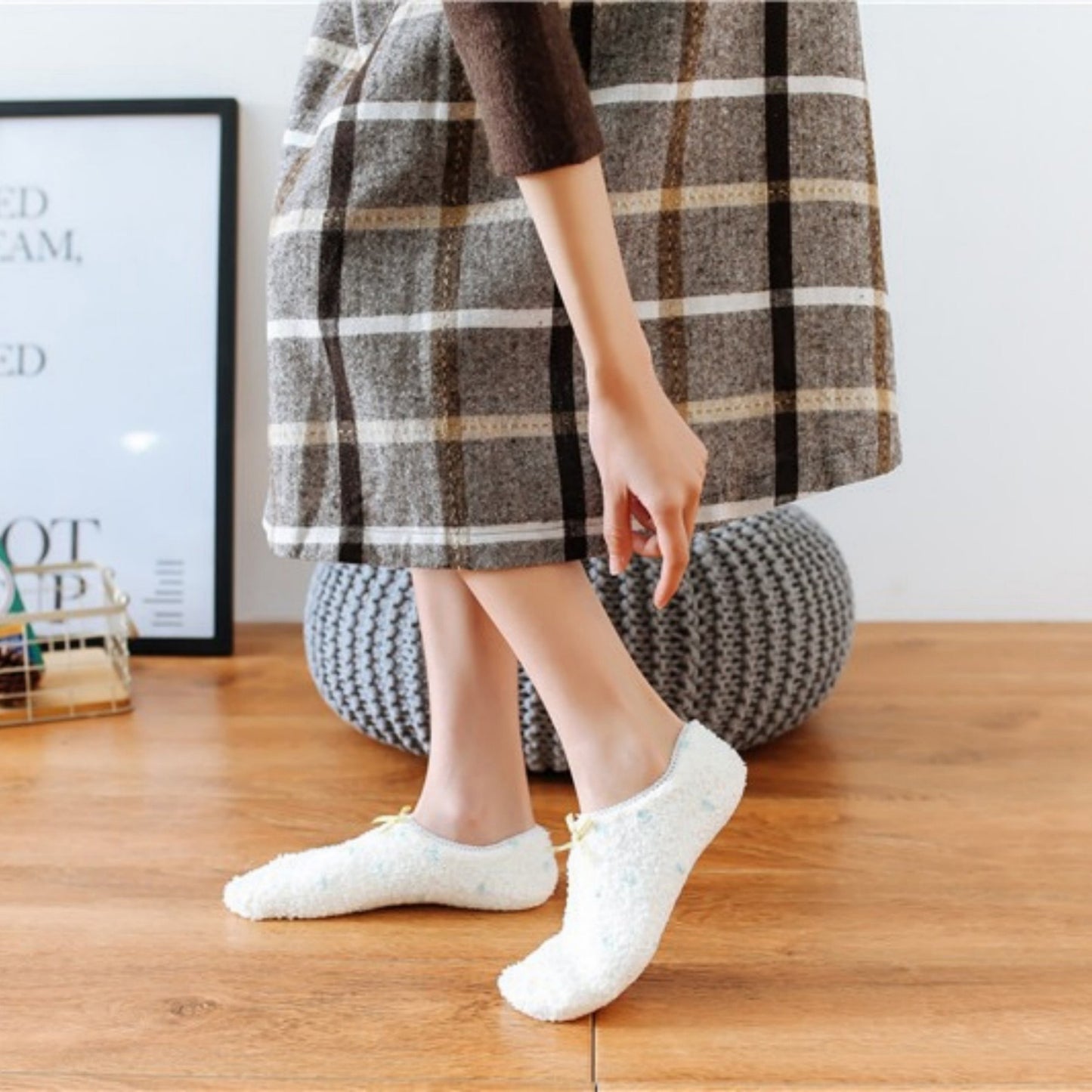 3-Pack Non-Slip Plush Fuzzy Slipper Socks with Fabric Bow and Grip Bottoms