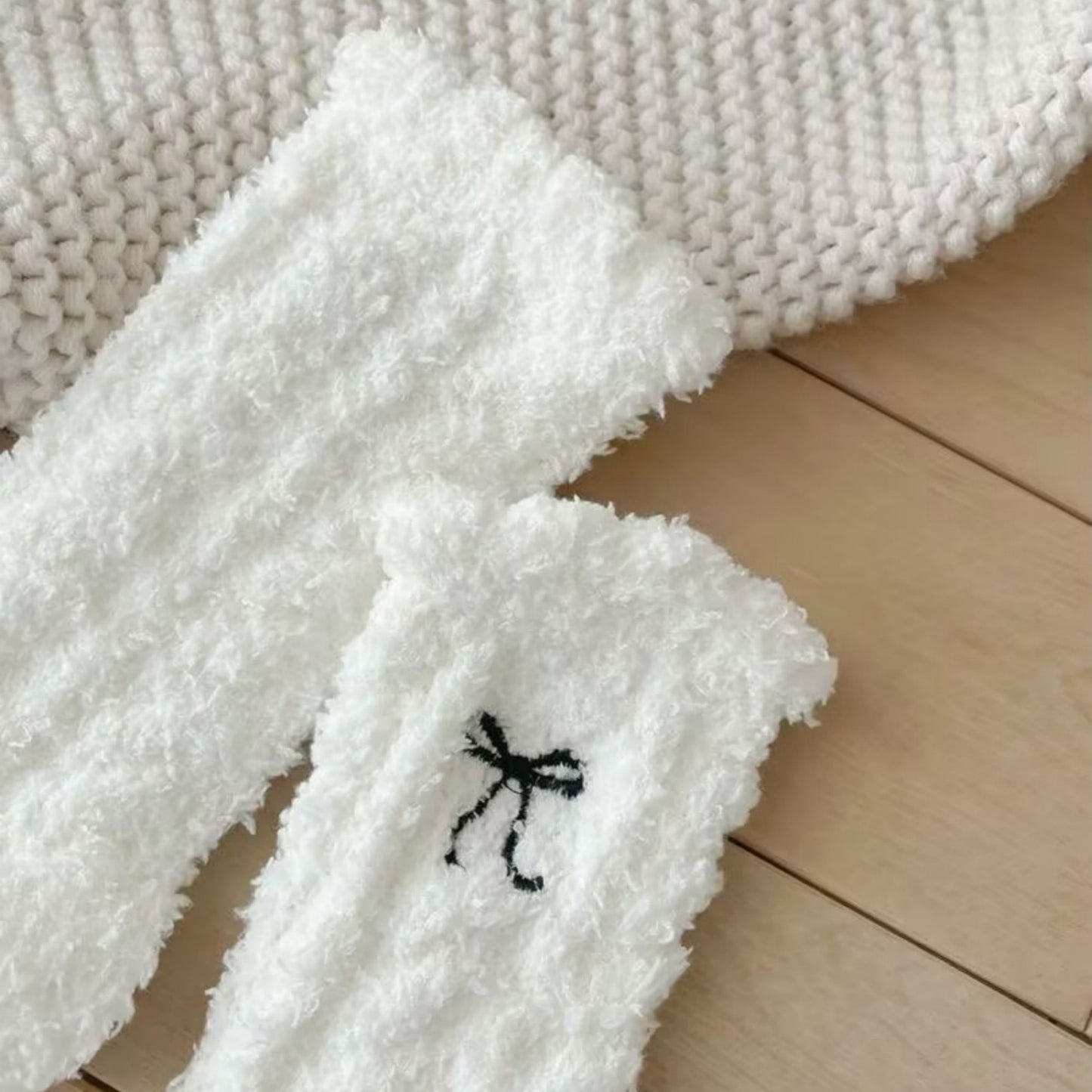 3-Pack Fuzzy Crew Socks with Embroidered Bow Detail and Soft Plush Texture