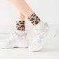 3-Pack Crew Socks with Ribbed Leopard Print Cuffs and Soft Stretch Knit Design