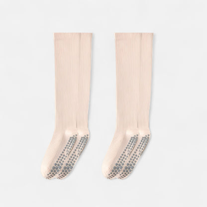 2-Pack Long Ribbed Non-Slip Socks with Grip Soles for Indoor Comfort and Support