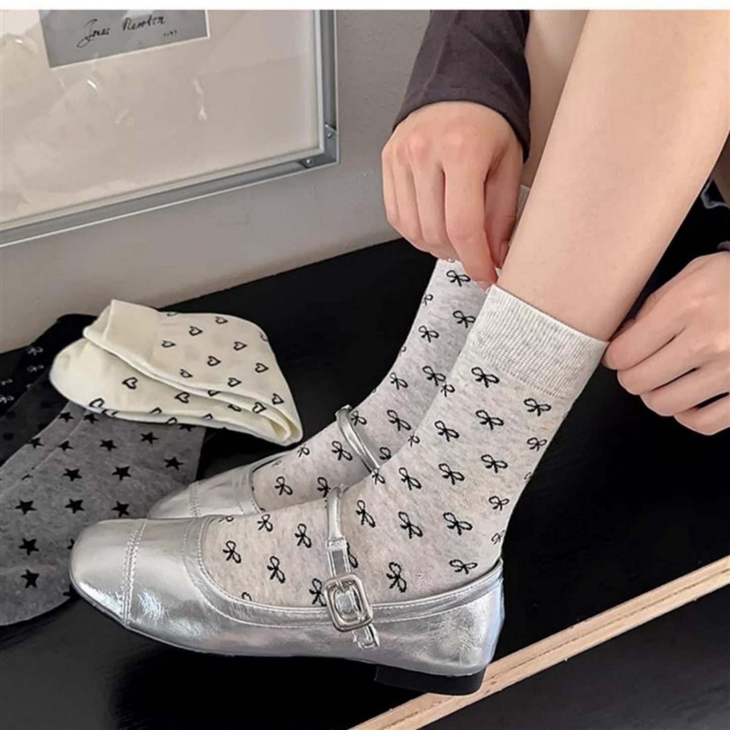 3-Pack Crew Socks with Allover Print Design Soft Stretch Knit for Everyday Comfort