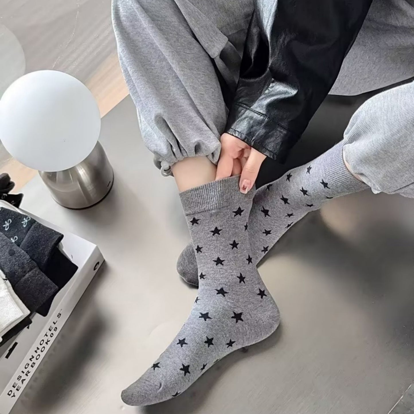 3-Pack Crew Socks with Allover Print Design Soft Stretch Knit for Everyday Comfort