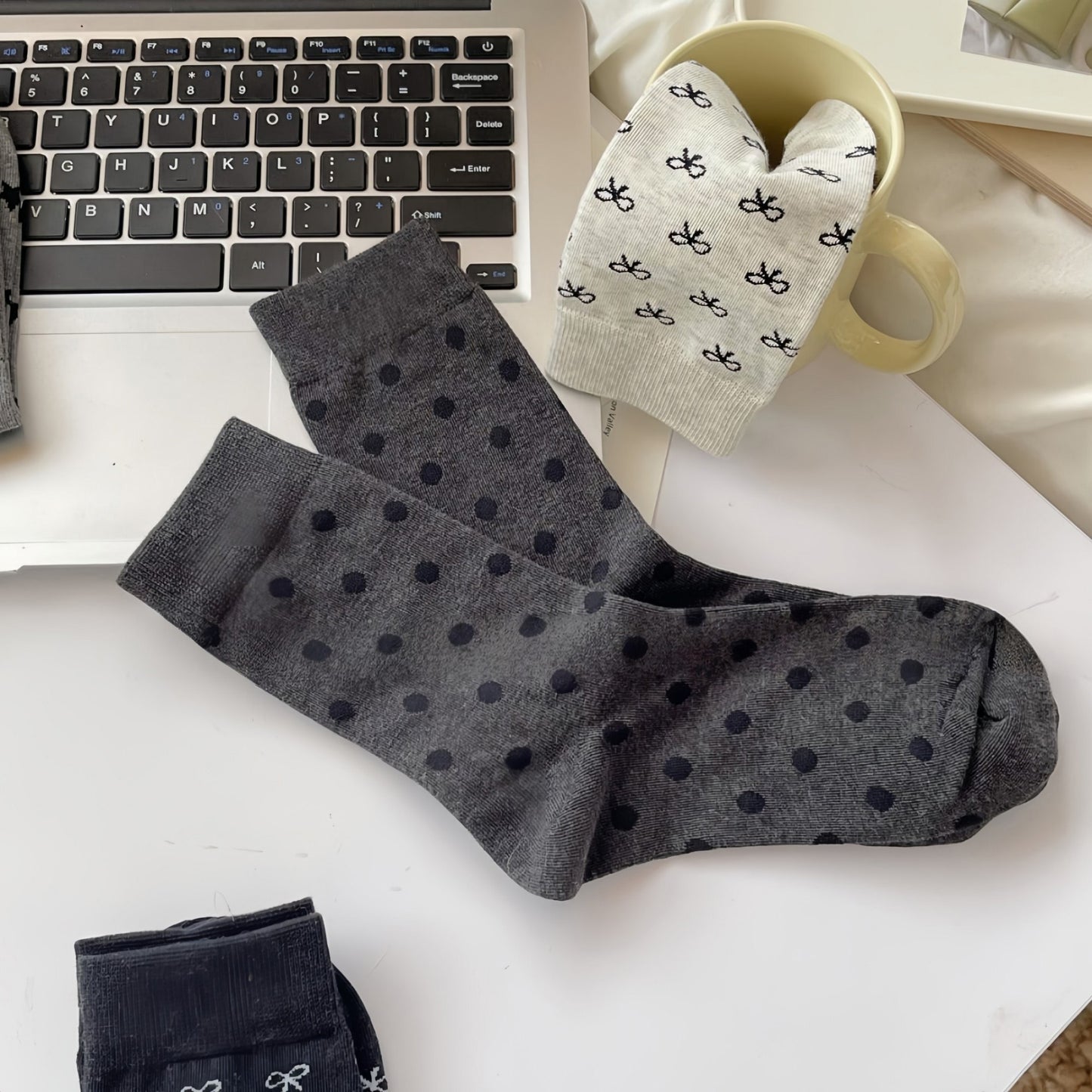 3-Pack Crew Socks with Allover Print Design Soft Stretch Knit for Everyday Comfort