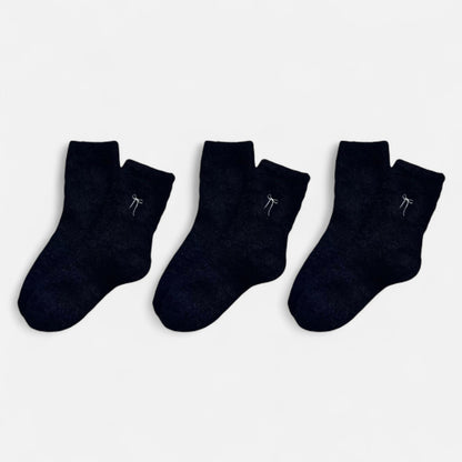 3-Pack Fuzzy Crew Socks with Embroidered Bow Detail Soft Cozy Lounge Sock Set