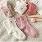 3-Pack Fuzzy Crew Socks with Embroidered Bow Detail Soft Cozy Lounge Sock Set