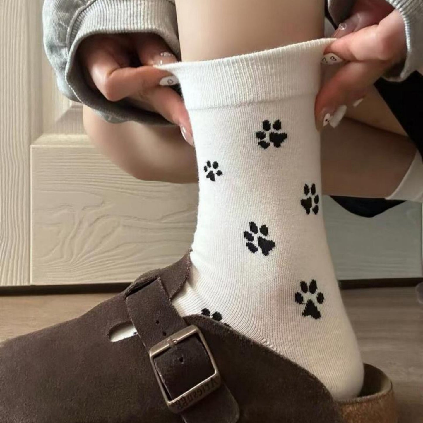 3-Pack Crew Socks with Allover Paw Print Pattern Soft Stretch Casual Sock Set