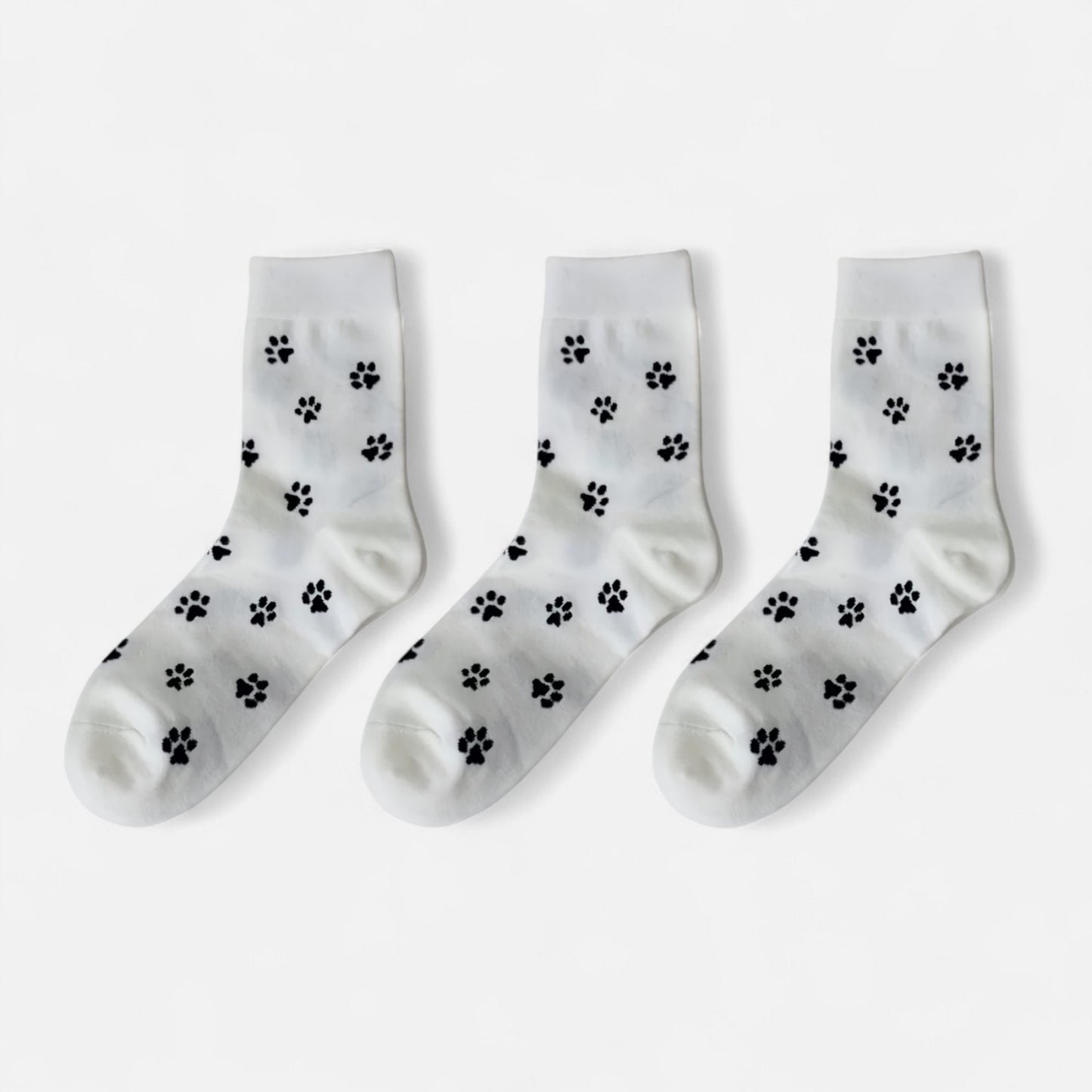 3-Pack Crew Socks with Allover Paw Print Pattern Soft Stretch Casual Sock Set