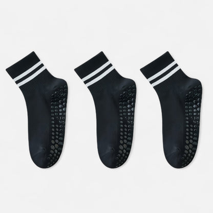 3-Pack Ankle Socks with Rubber Grips and Striped Ribbed Cuffs Soft Non-Slip Sporty Style