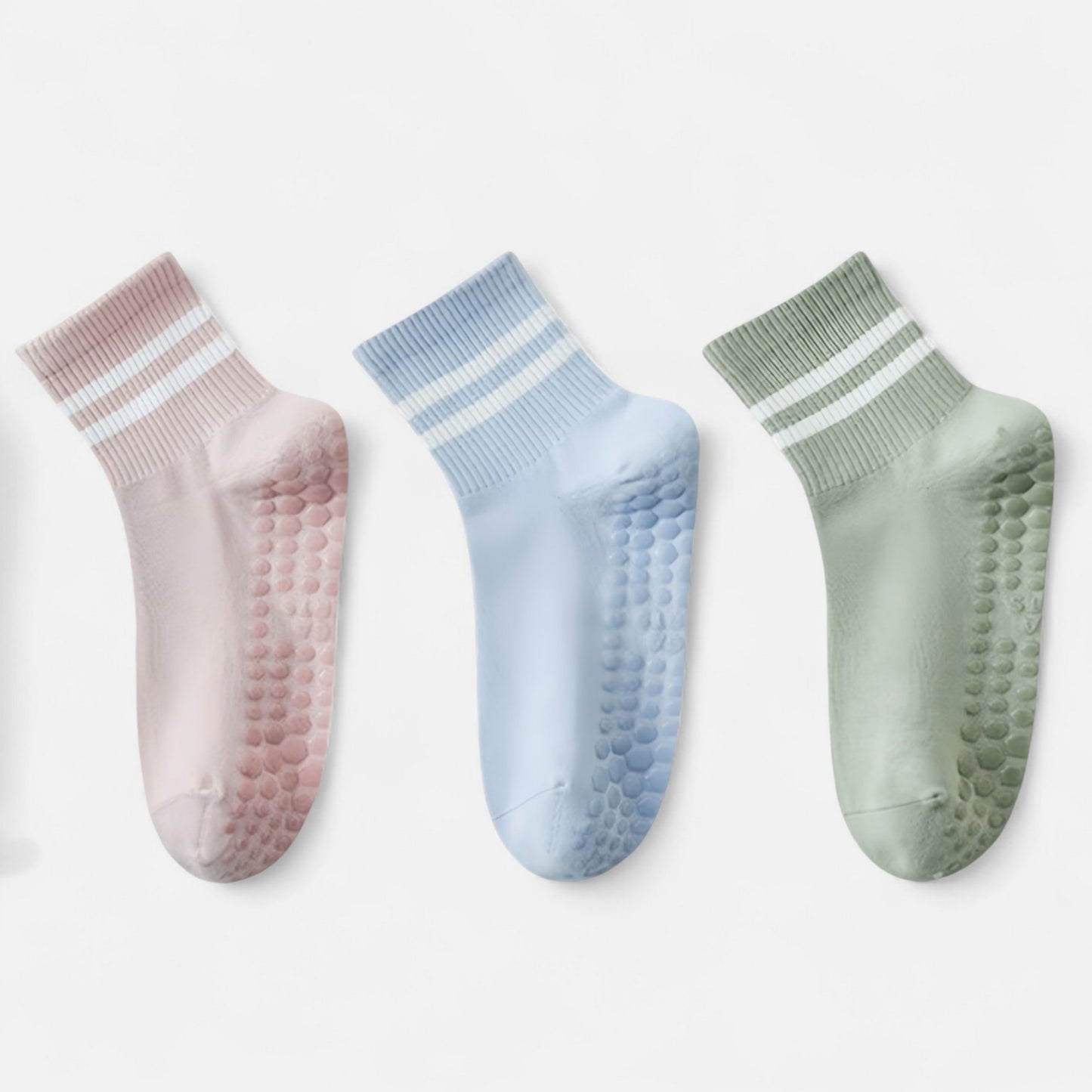 3-Pack Ankle Socks with Rubber Grips and Striped Ribbed Cuffs Soft Non-Slip Sporty Style