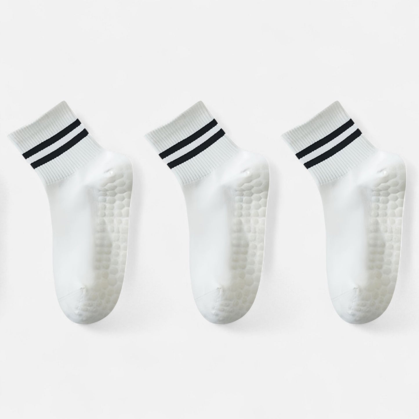 3-Pack Ankle Socks with Rubber Grips and Striped Ribbed Cuffs Soft Non-Slip Sporty Style