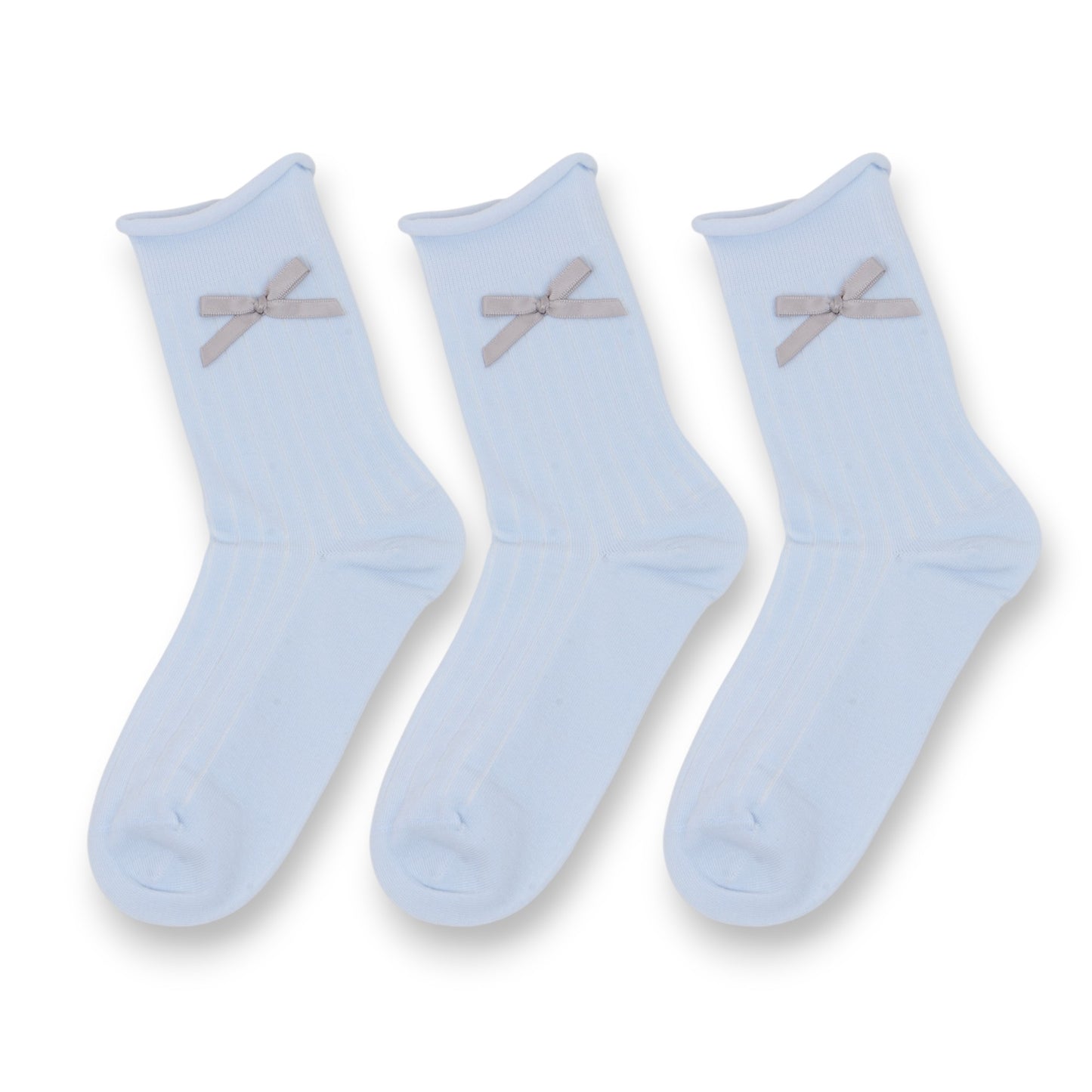 3-Pack Women's Cotton Crew Socks with Embroidered Bows and Cute Style