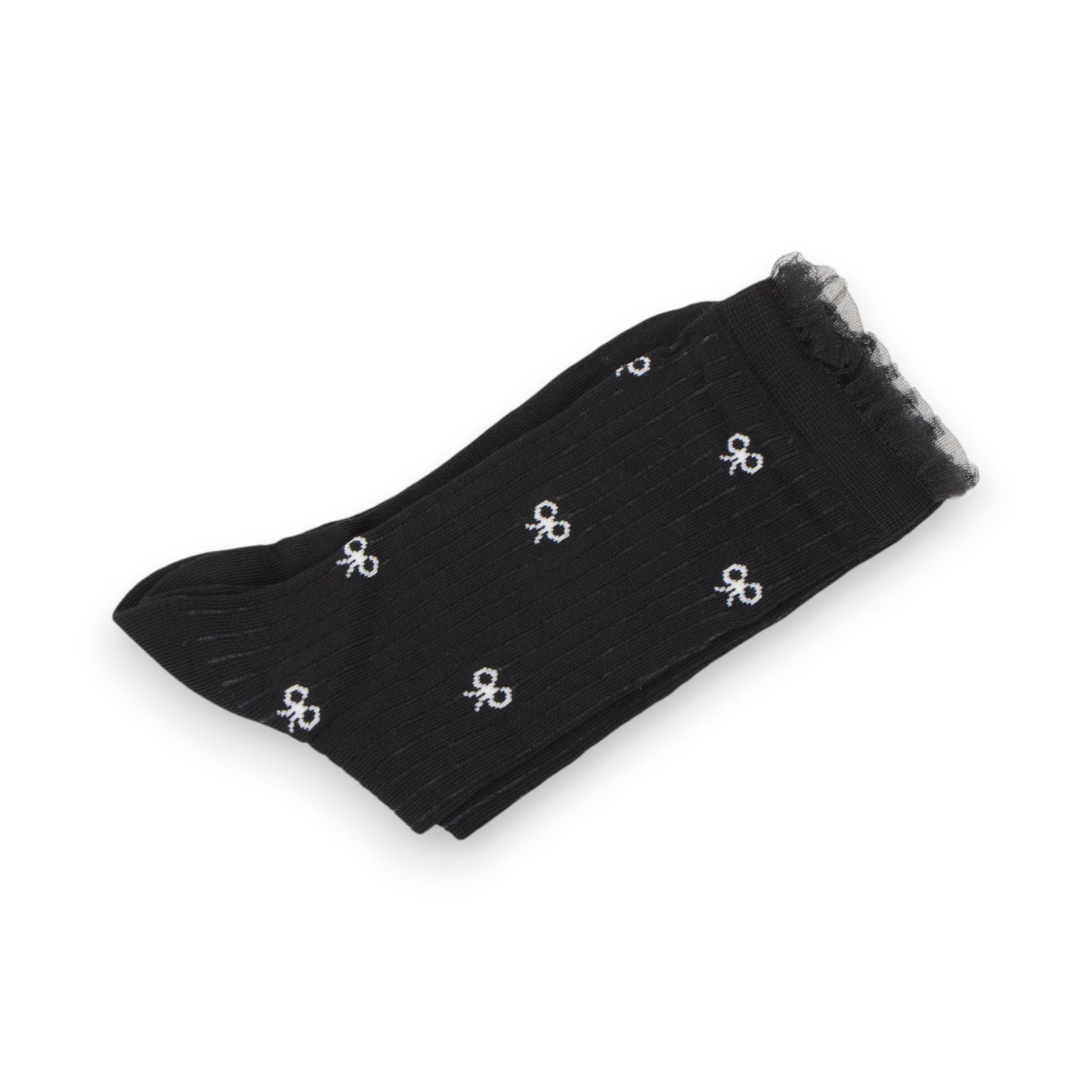 3-Pack Women's Crew Socks with Allover Bow Embroidery and Ribbed Texture