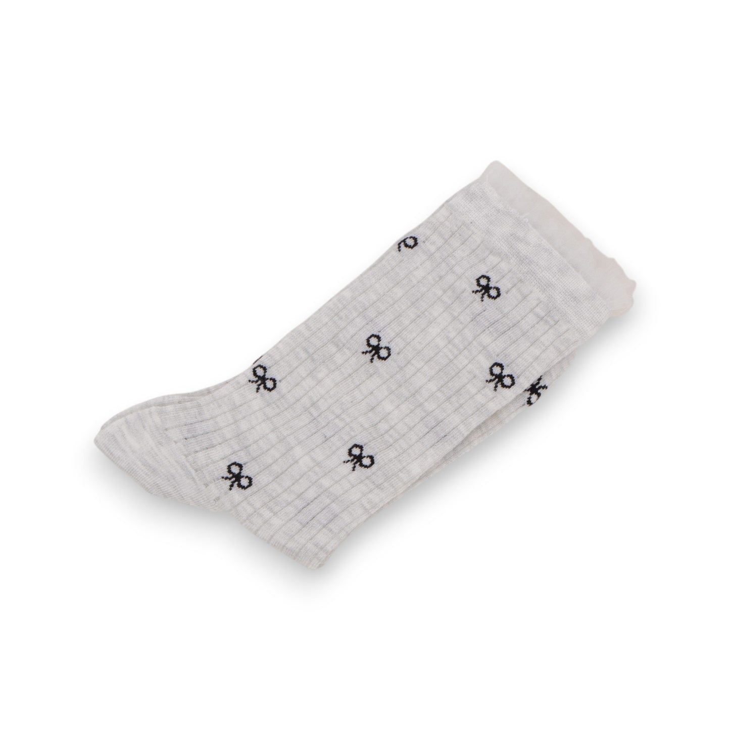 3-Pack Women's Crew Socks with Allover Bow Embroidery and Ribbed Texture