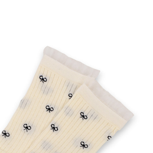 3-Pack Women's Crew Socks with Allover Bow Embroidery and Ribbed Texture