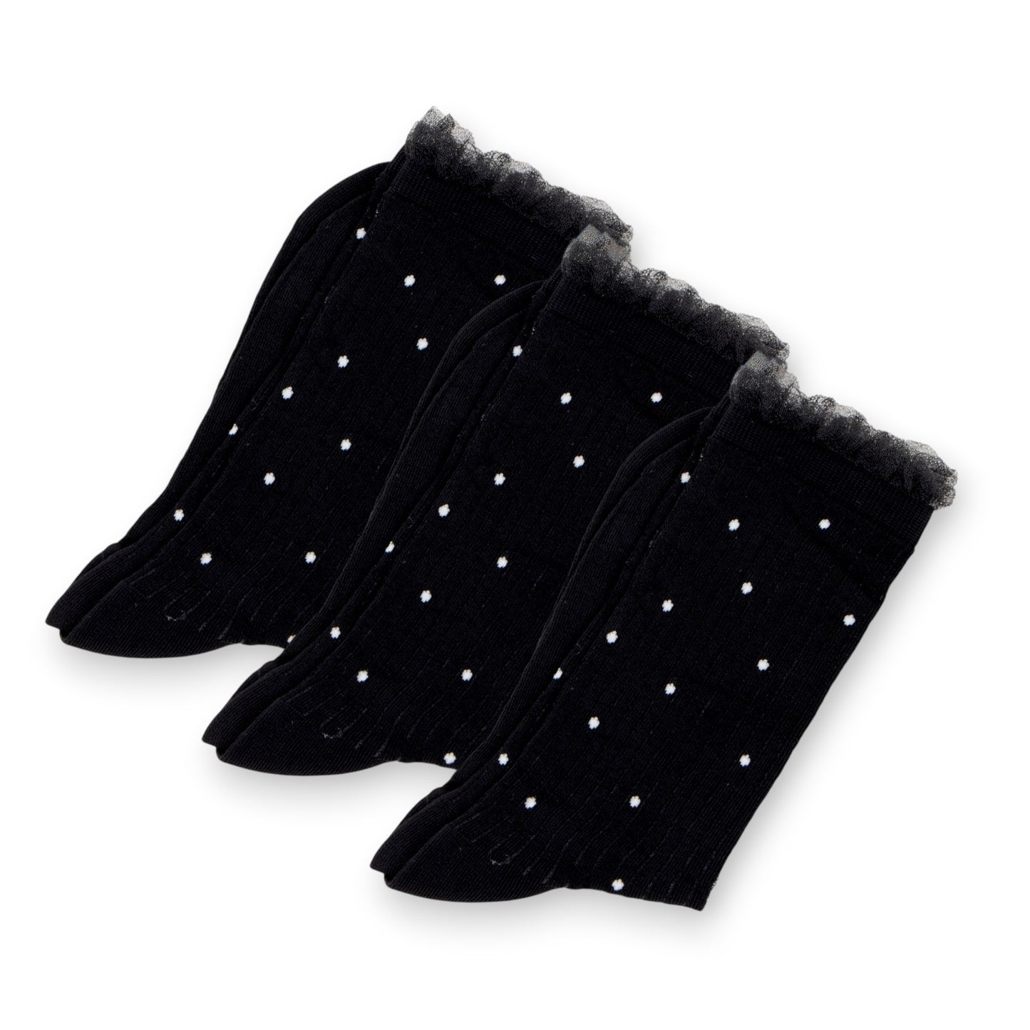 3-Pack Women's Crew Socks with Ribbed Texture and Allover Polka Dot Pattern