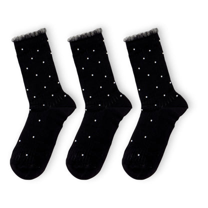 3-Pack Women's Crew Socks with Ribbed Texture and Allover Polka Dot Pattern