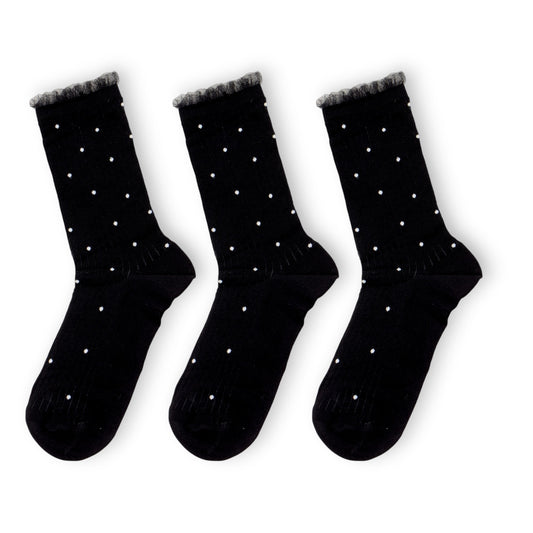 3-Pack Women's Crew Socks with Ribbed Texture and Allover Polka Dot Pattern