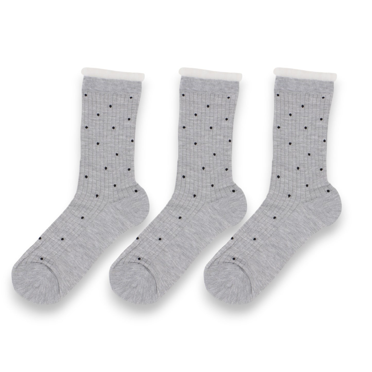 3-Pack Women's Crew Socks with Ribbed Texture and Allover Polka Dot Pattern