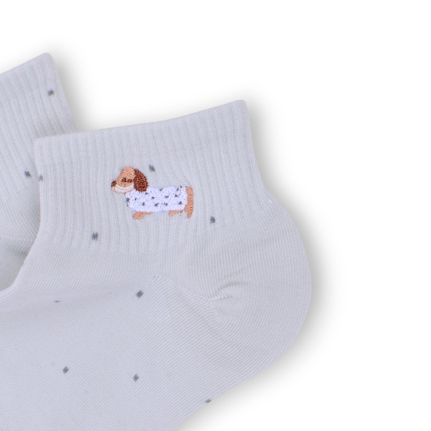 3-Pack Women's Cotton Ankle Socks with Embroidered Dog and Dotted Knit Pattern
