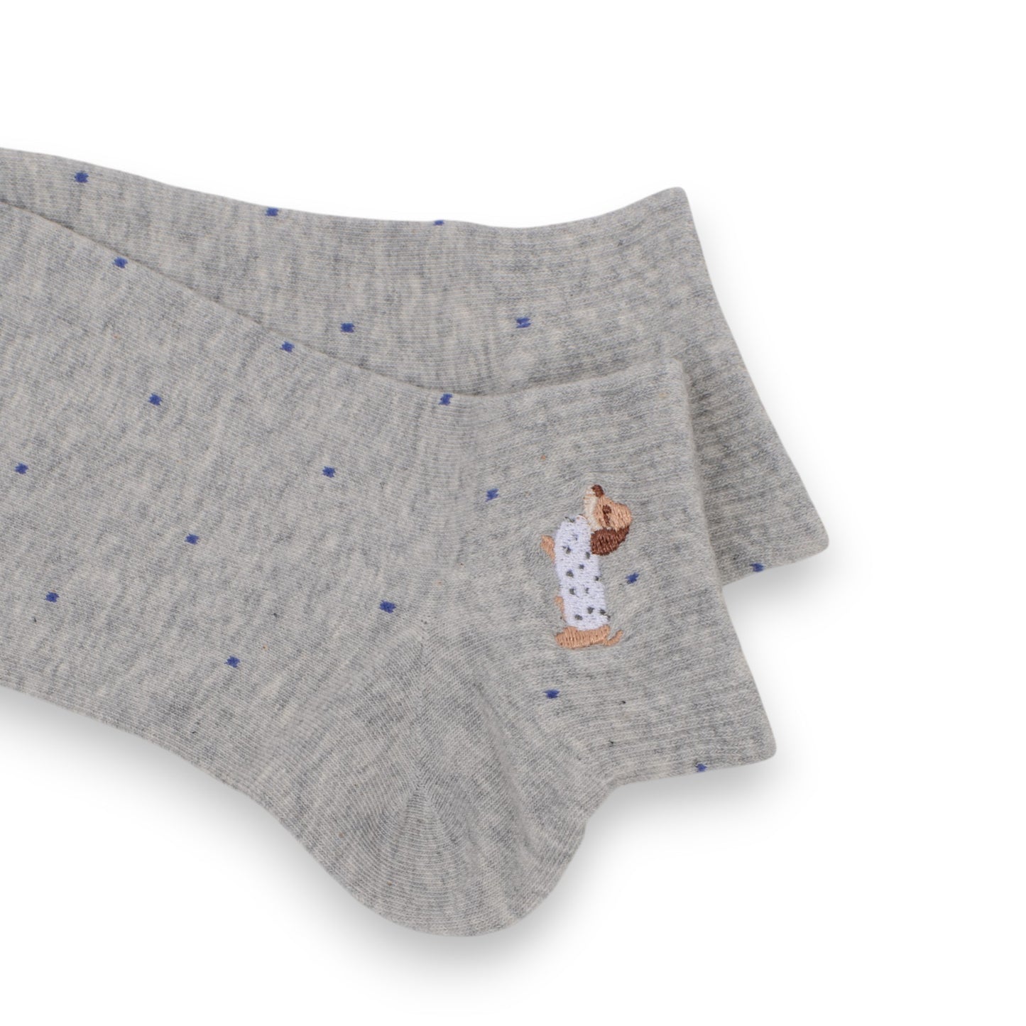 3-Pack Women's Cotton Ankle Socks with Embroidered Dog and Dotted Knit Pattern