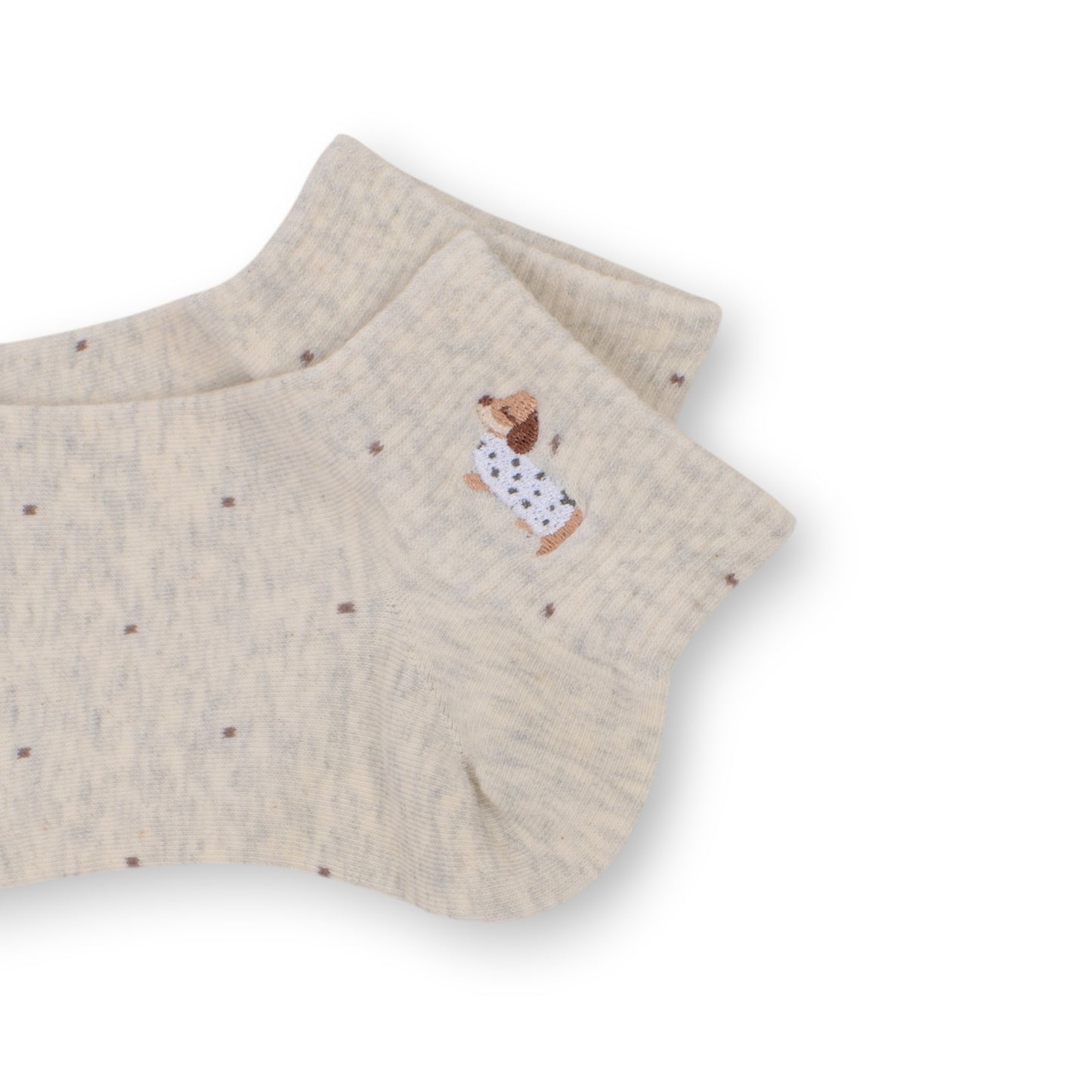 3-Pack Women's Cotton Ankle Socks with Embroidered Dog and Dotted Knit Pattern