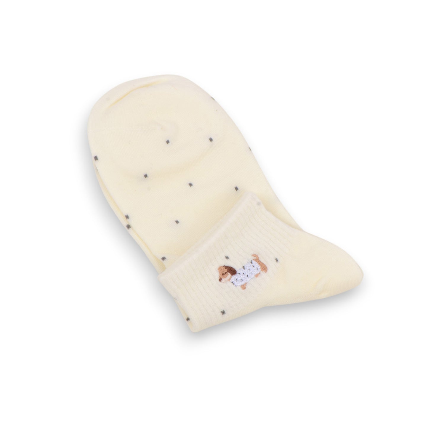 3-Pack Women's Cotton Ankle Socks with Embroidered Dog and Dotted Knit Pattern