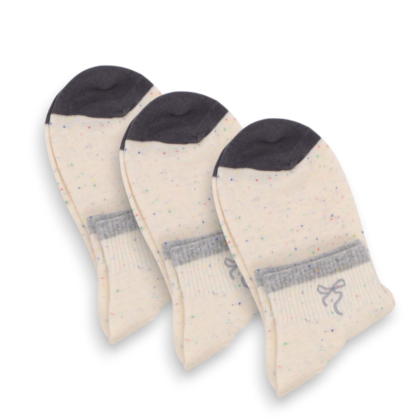 3-Pack Women's Cartoon Embroidered Cotton Ankle Socks with Stripes and Color Speckle Design
