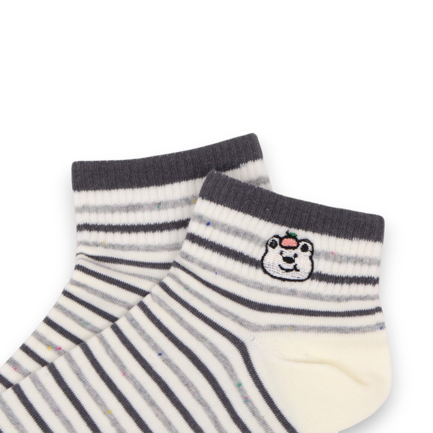 3-Pack Women's Cartoon Embroidered Cotton Ankle Socks with Stripes and Color Speckle Design