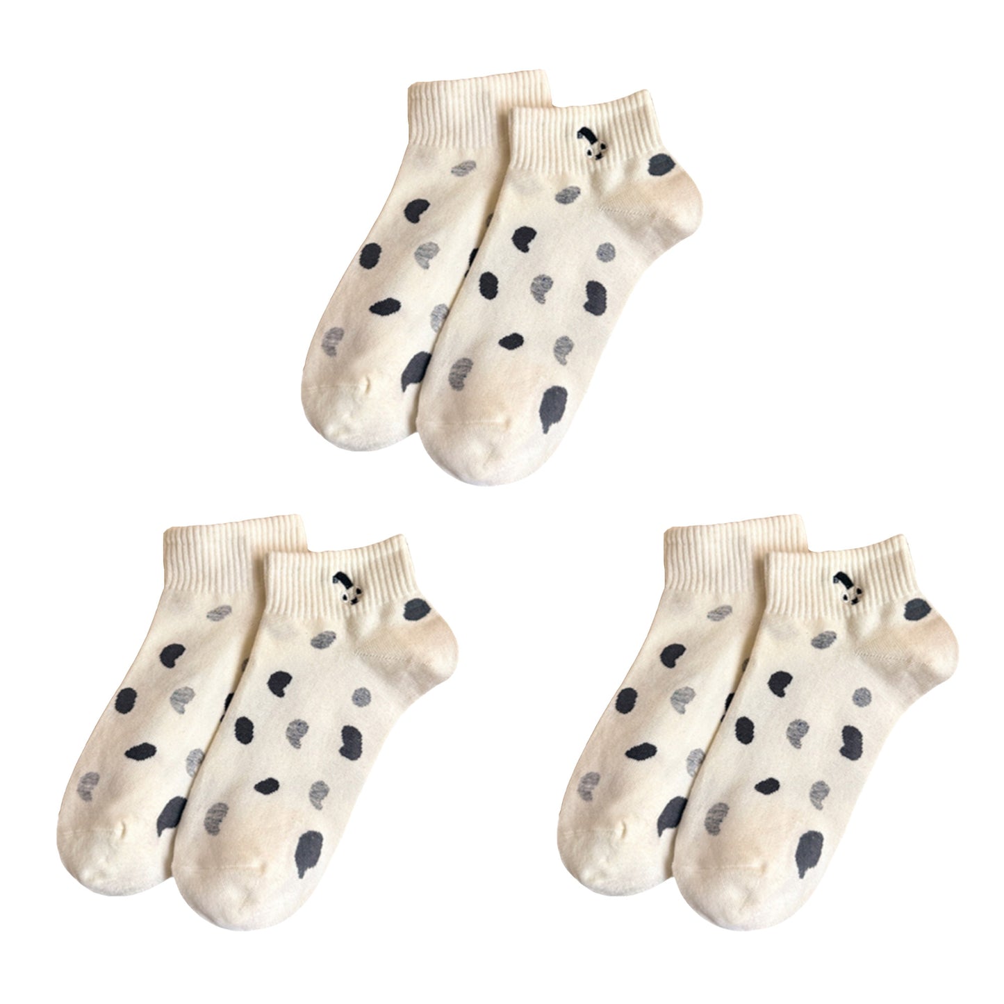 3-Pack Women's Cartoon Embroidered Cotton Ankle Socks with Stripes and Color Speckle Design