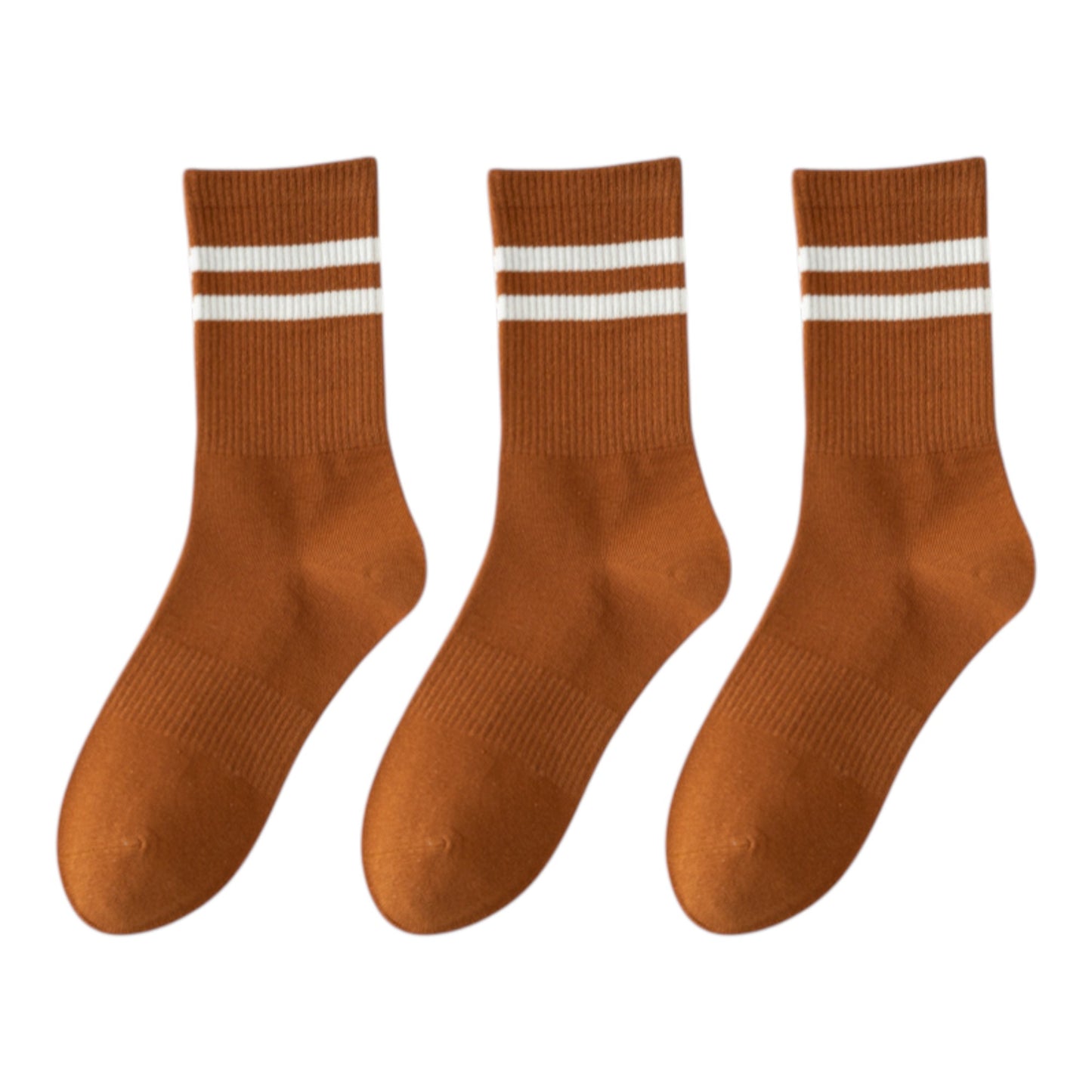 3-Pack Women's Cotton Crew Socks with Sporty Double Stripe Design in Assorted Colors