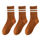 3-Pack Women's Cotton Crew Socks with Sporty Double Stripe Design in Assorted Colors