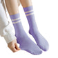 3-Pack Women's Cotton Crew Socks with Sporty Double Stripe Design in Assorted Colors