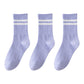 3-Pack Women's Cotton Crew Socks with Sporty Double Stripe Design in Assorted Colors