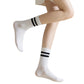 3-Pack Women's Cotton Crew Socks with Sporty Double Stripe Design in Assorted Colors