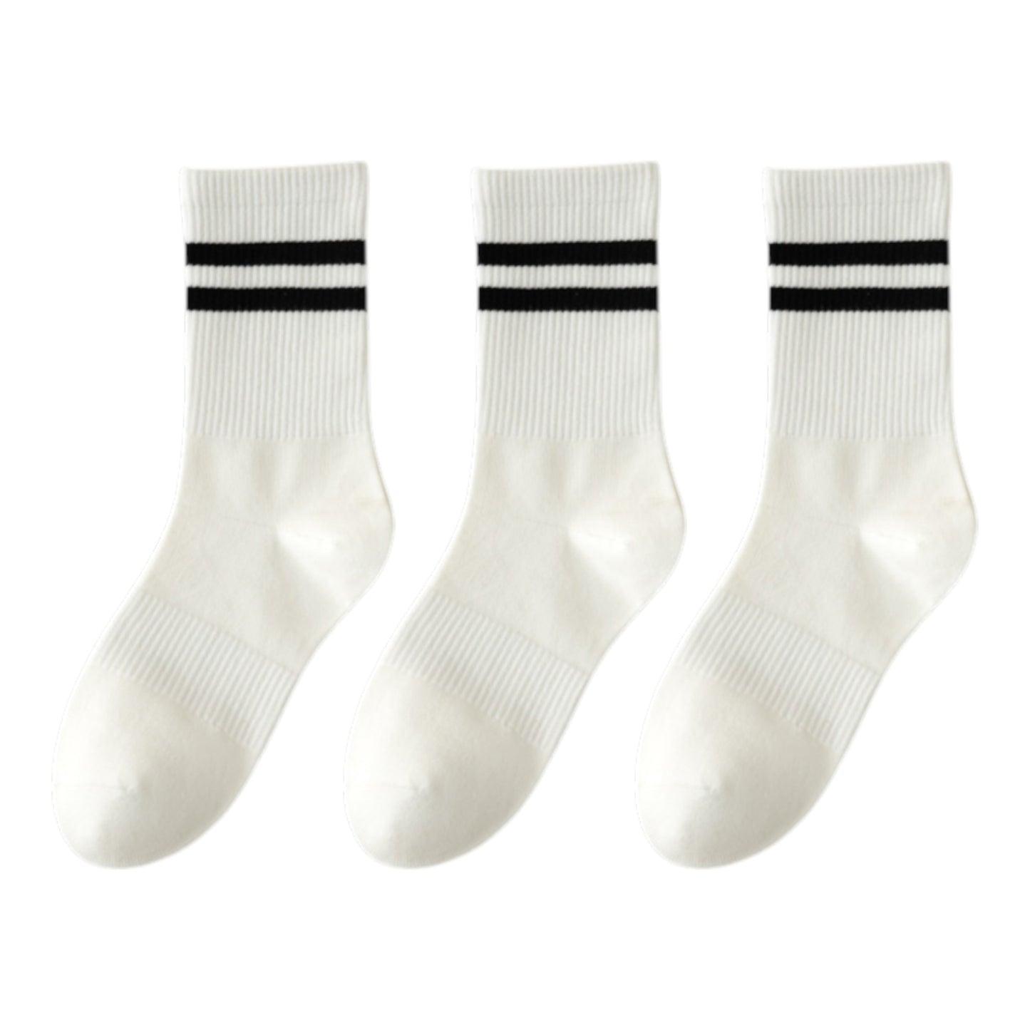 3-Pack Women's Cotton Crew Socks with Sporty Double Stripe Design in Assorted Colors