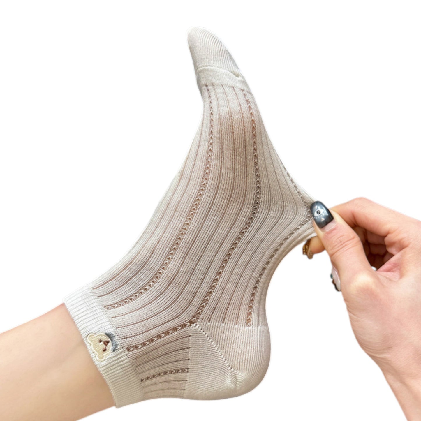 3-Pack Women's Ribbed Cotton Ankle Socks with Embroidered Bear and Moisture-Wicking Comfort