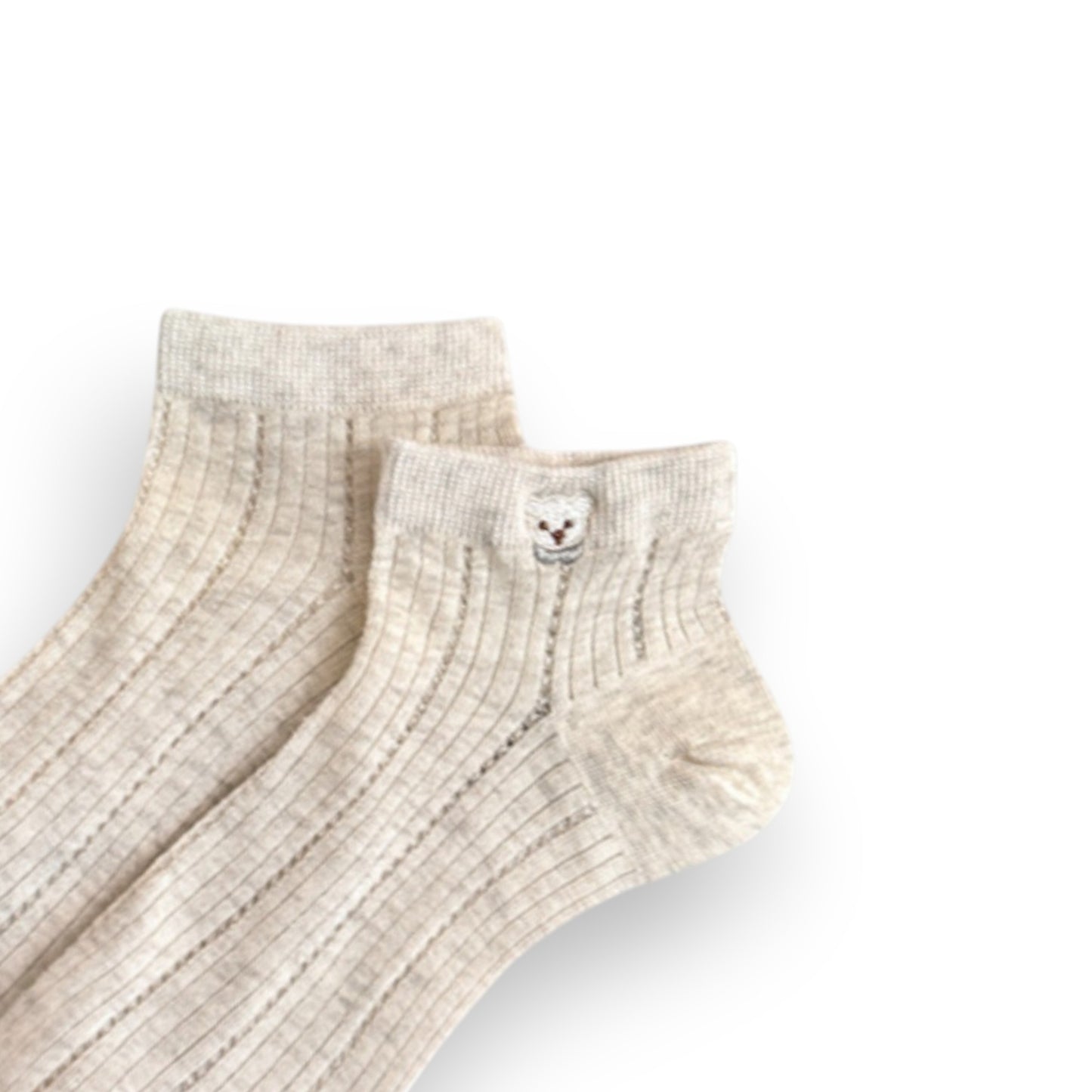 3-Pack Women's Ribbed Cotton Ankle Socks with Embroidered Bear and Moisture-Wicking Comfort