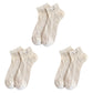 3-Pack Women's Ribbed Cotton Ankle Socks with Embroidered Bear and Moisture-Wicking Comfort