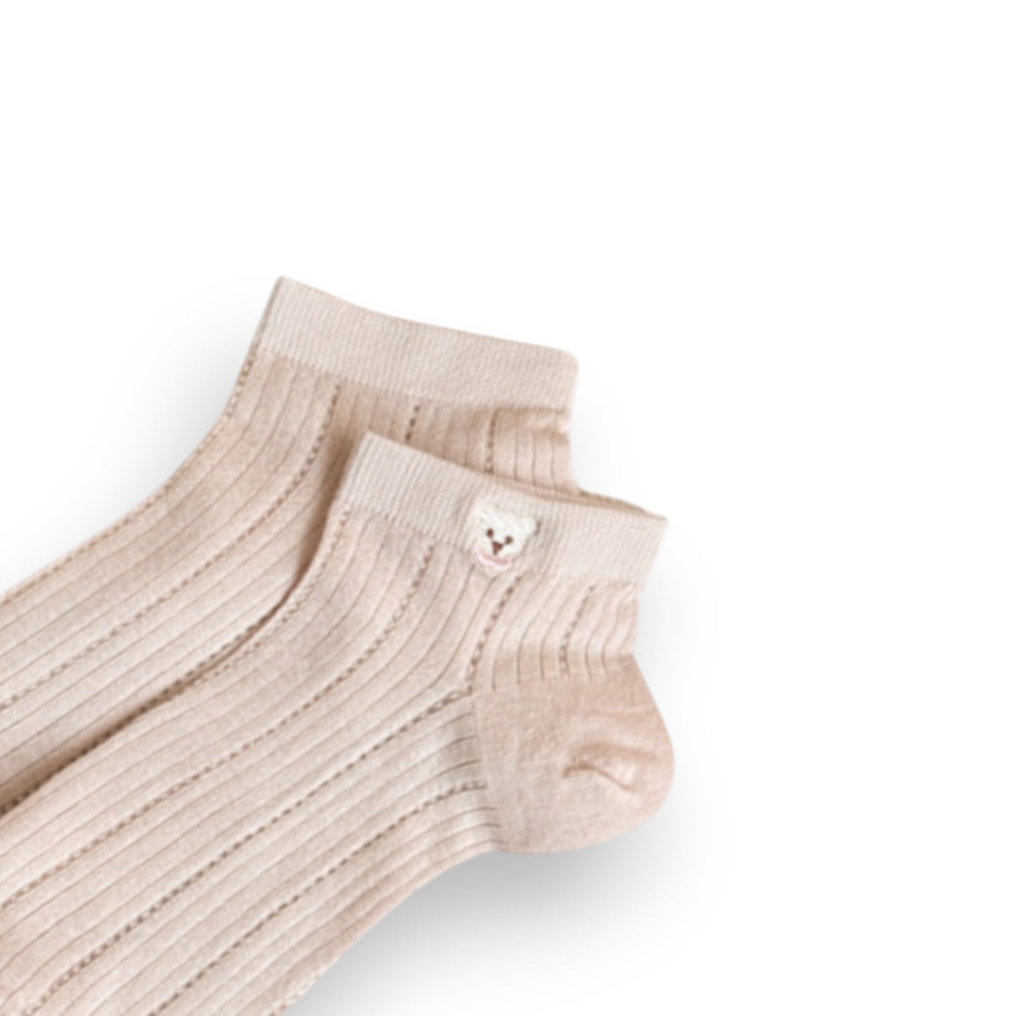 3-Pack Women's Ribbed Cotton Ankle Socks with Embroidered Bear and Moisture-Wicking Comfort