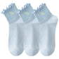 3-Pack Women's Crew Socks with Ruffle Lettuce Edge Trim and Delicate Embroidered Detail