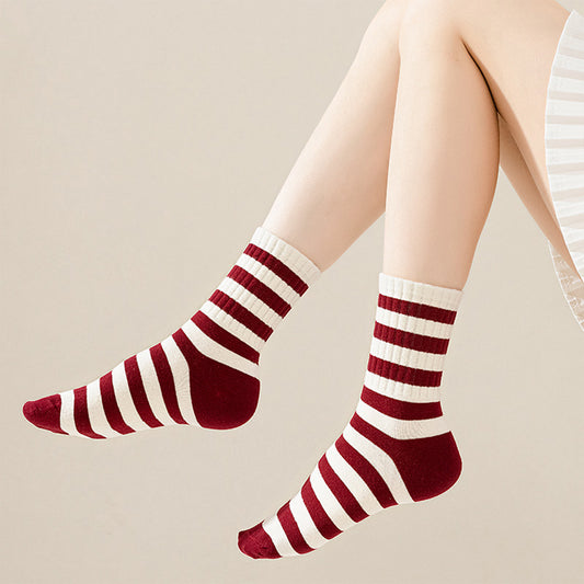 4 Pairs Striped and Solid Knit Socks with Bow Embroidery Ribbed Cuffs and Soft Stretch Fabric