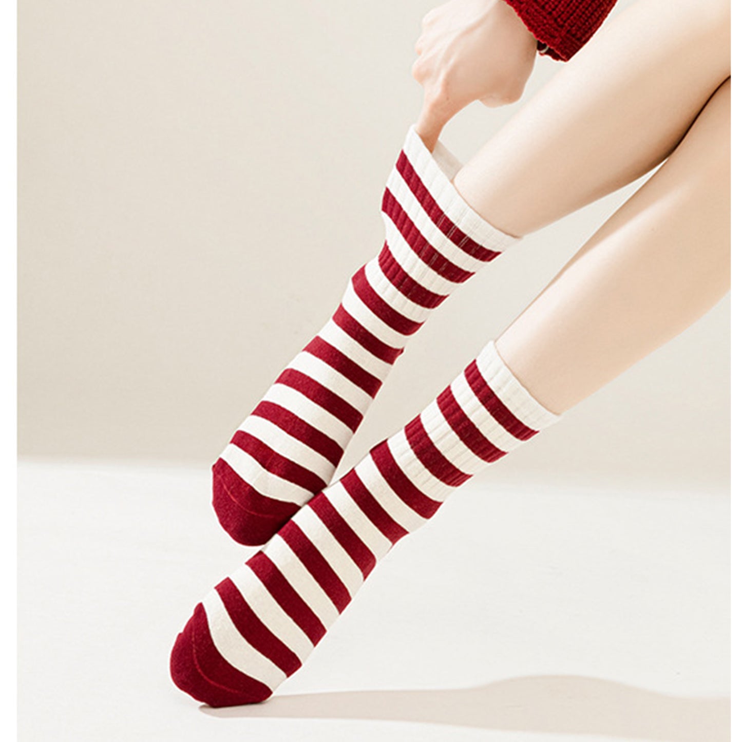 4 Pairs Striped and Solid Knit Socks with Bow Embroidery Ribbed Cuffs and Soft Stretch Fabric