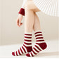 4 Pairs Striped and Solid Knit Socks with Bow Embroidery Ribbed Cuffs and Soft Stretch Fabric