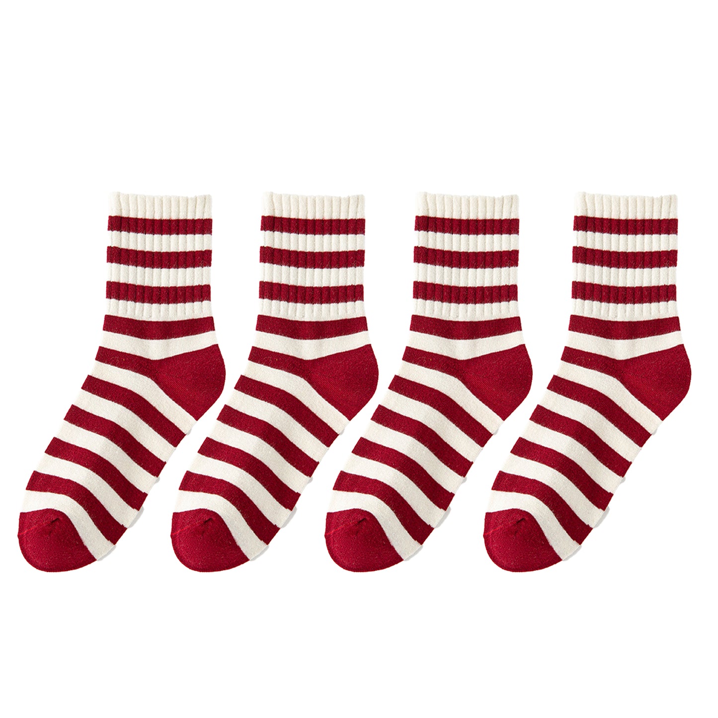 4 Pairs Striped and Solid Knit Socks with Bow Embroidery Ribbed Cuffs and Soft Stretch Fabric