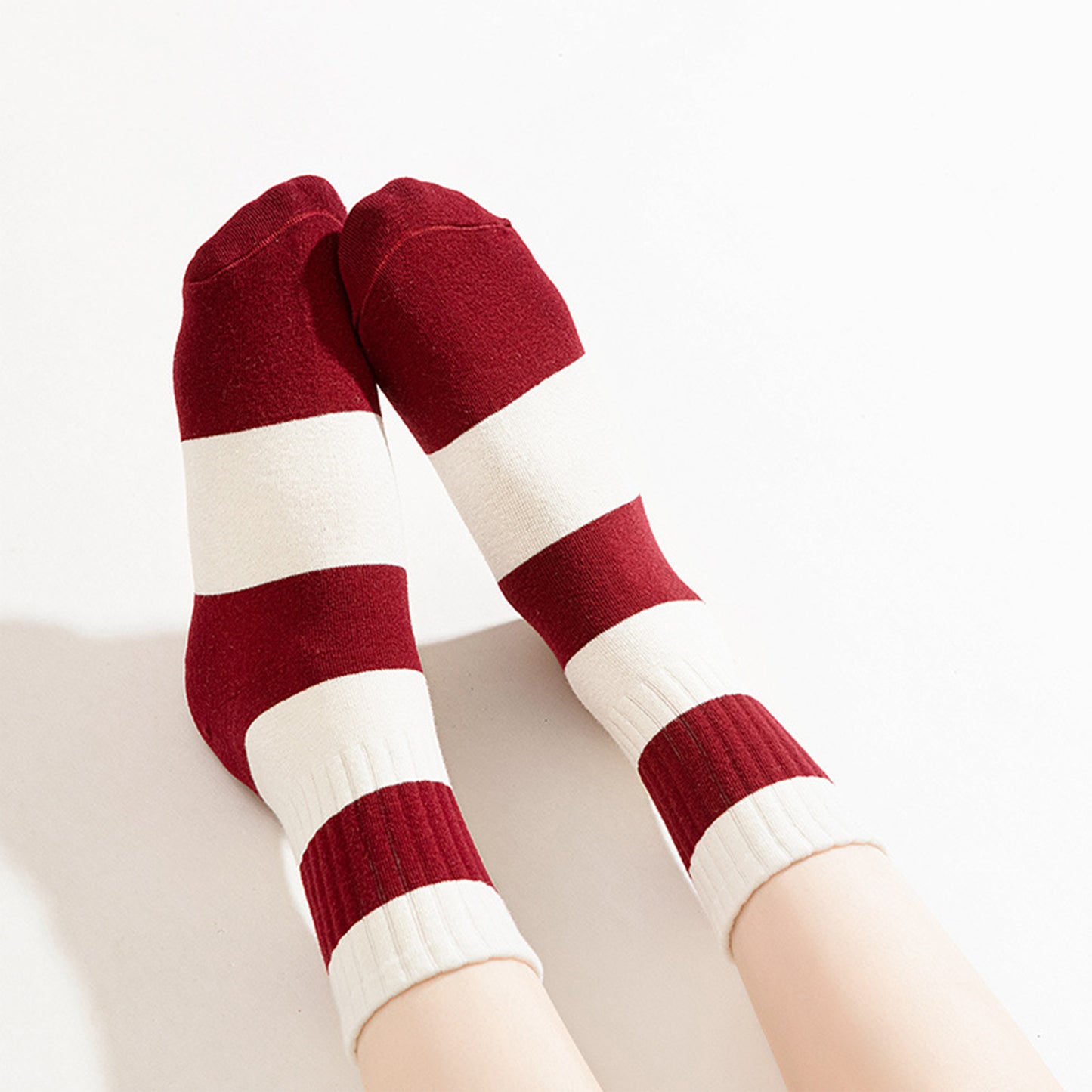 4 Pairs Striped and Solid Knit Socks with Bow Embroidery Ribbed Cuffs and Soft Stretch Fabric