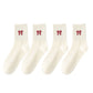 4 Pairs Striped and Solid Knit Socks with Bow Embroidery Ribbed Cuffs and Soft Stretch Fabric