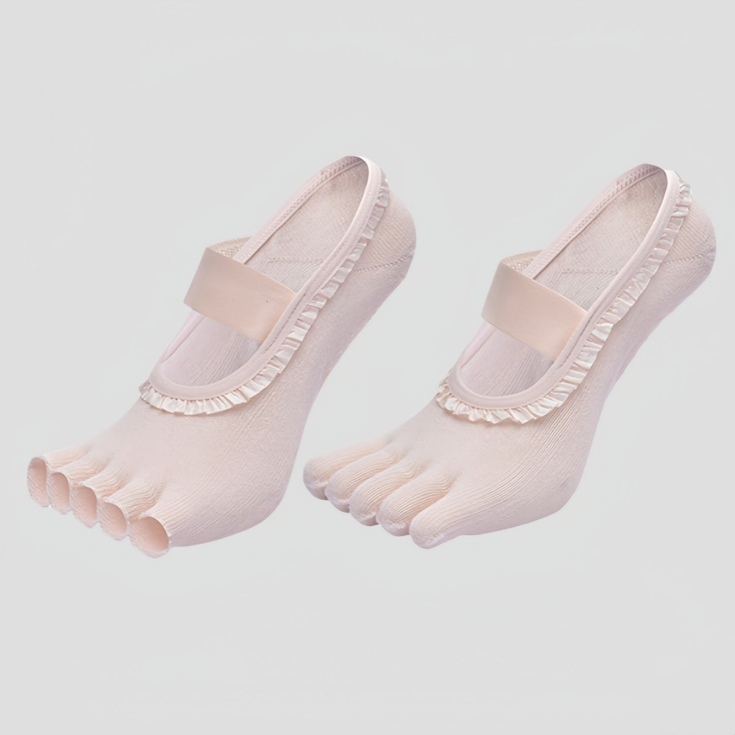 2-Pack Five-Toe Socks with Ruffle Trim and Ballet-Inspired Strap in Two Unique Styles