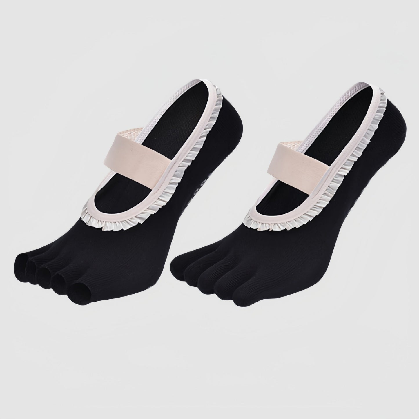 2-Pack Five-Toe Socks with Ruffle Trim and Ballet-Inspired Strap in Two Unique Styles