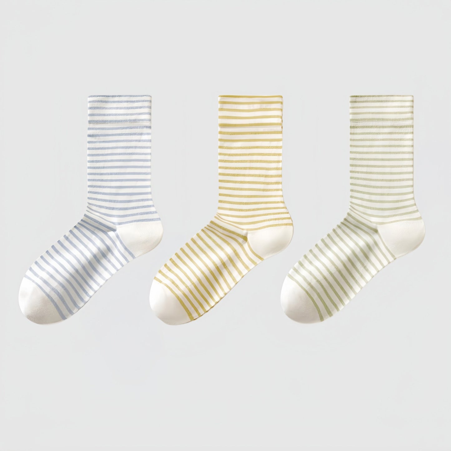 3-Pair Striped Crew Socks Set Lightweight Knit with Soft Stretch and Modern Minimalist Style