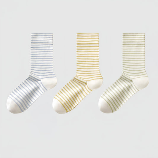 3-Pair Striped Crew Socks Set Lightweight Knit with Soft Stretch and Modern Minimalist Style